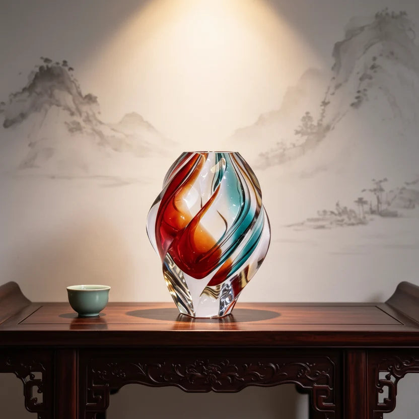 Swirling Flame Crystal Art Glass Vase — Luxury Home Decor Sculpture