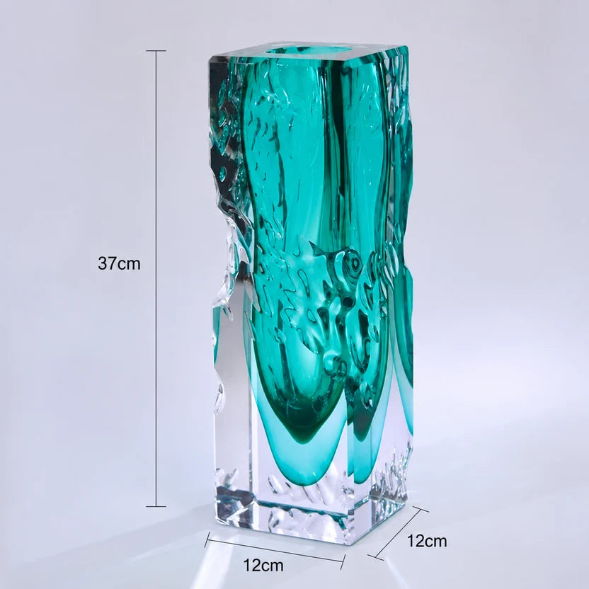 Teal Crystal Art Glass Vase — Luxury Home Decor Sculpture