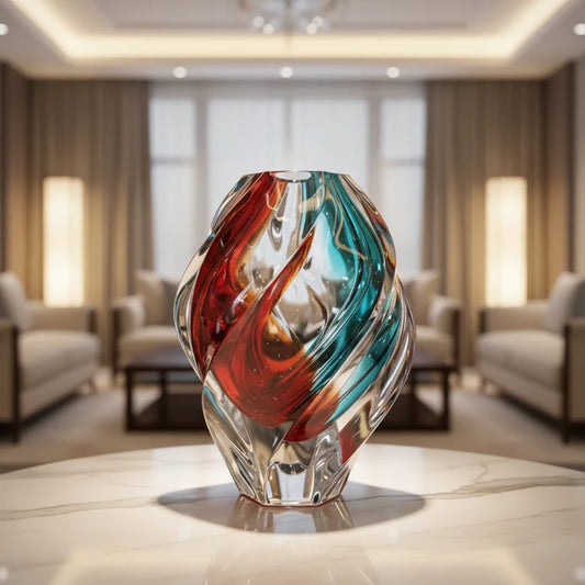 Swirling Flame Crystal Art Glass Vase — Luxury Home Decor Sculpture