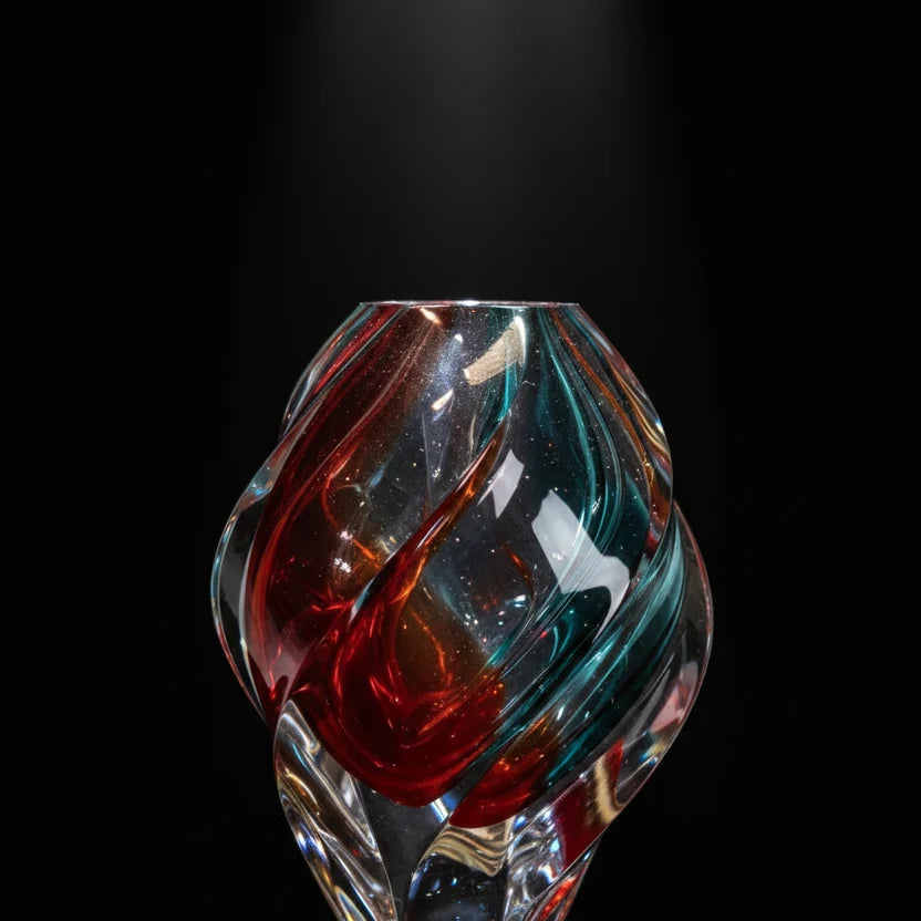 Swirling Flame Crystal Art Glass Vase — Luxury Home Decor Sculpture