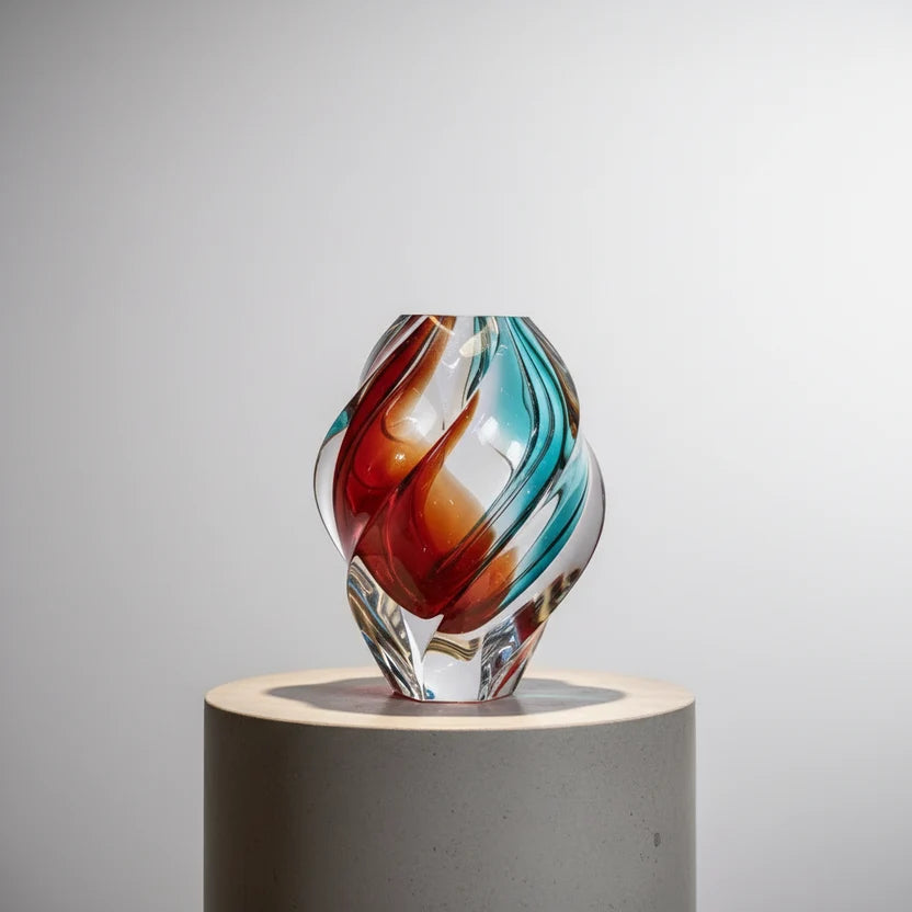 Swirling Flame Crystal Art Glass Vase — Luxury Home Decor Sculpture