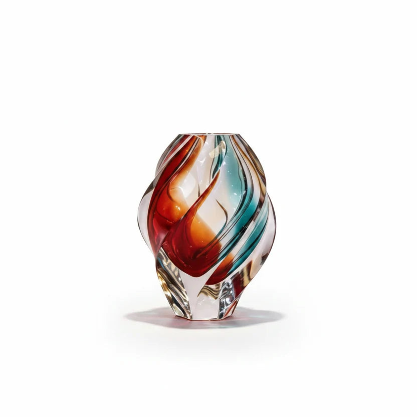 Swirling Flame Crystal Art Glass Vase — Luxury Home Decor Sculpture