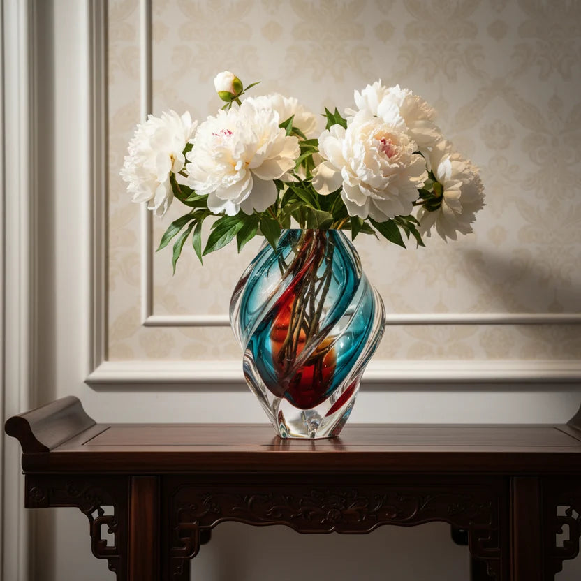 Swirling Flame Crystal Art Glass Vase — Luxury Home Decor Sculpture