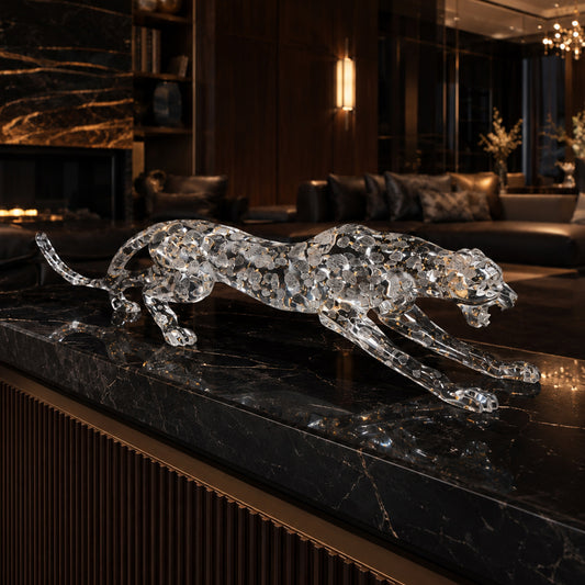 Bespoke Crystal Sculptural Decor | Golden Leopard | Made to Order