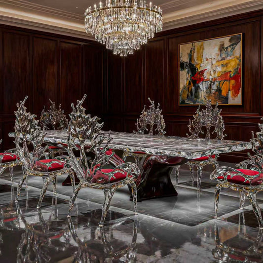 Bespoke Crystal Dining Table | Red Pearl | Made to Order