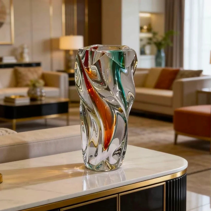 Swirling Colors Crystal Art Glass Vase — Luxury Home Decor Sculpture