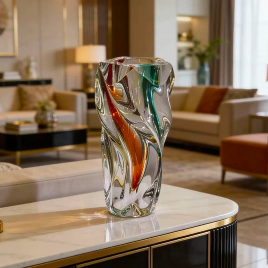 Swirling Colors Crystal Art Glass Vase — Luxury Home Decor Sculpture