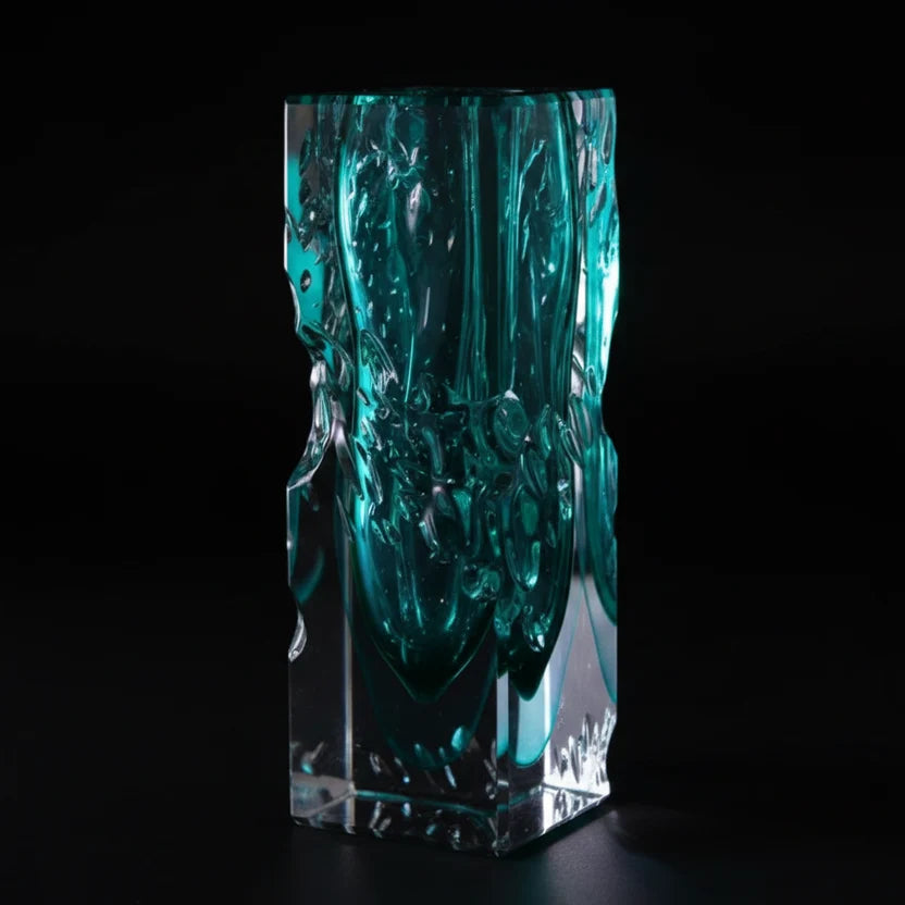 Teal Crystal Art Glass Vase — Luxury Home Decor Sculpture