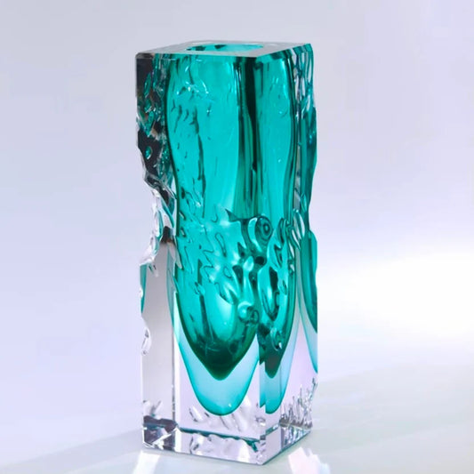 Teal Crystal Art Glass Vase — Luxury Home Decor Sculpture